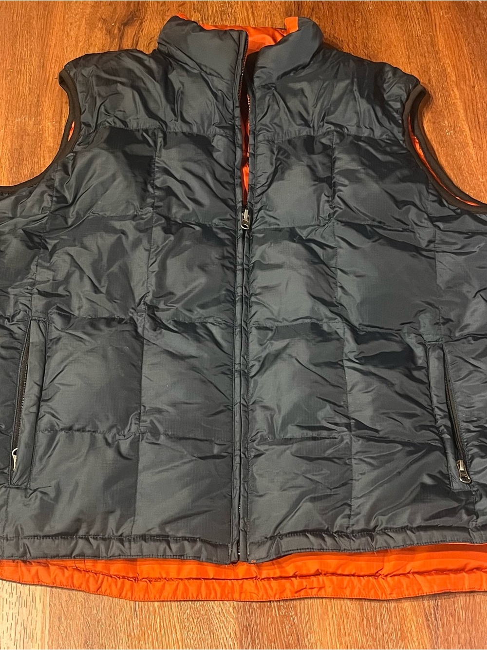 Eddie Bauer Down Puffer Vest Reversible Black orange Men’s XL  Outdoor Hiking